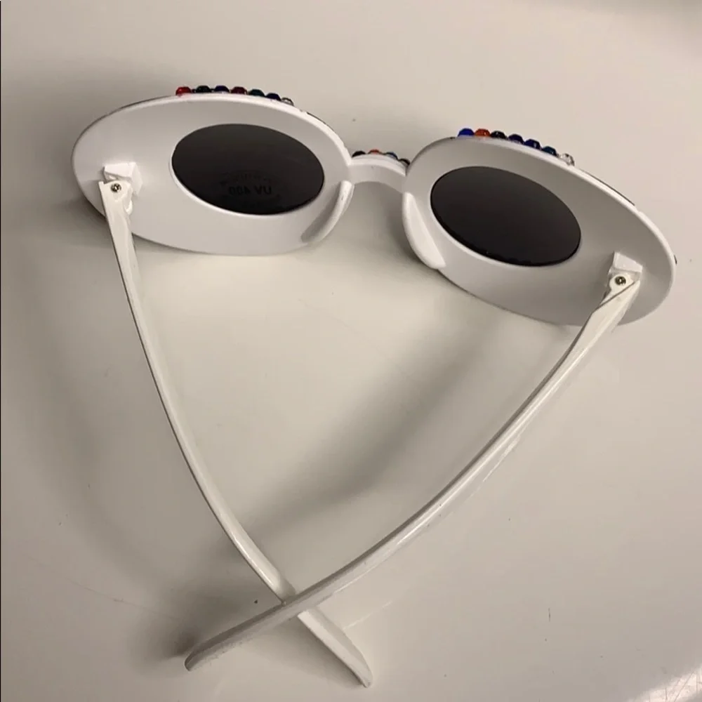 Round Soccer Fan Bling Sunglasses Rainbow multi color round shades nwot